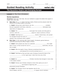 Part 2 First Christians Byzantine Empire and Emerging