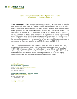 Cairo, January 6th, 2017: EFG Hermes announces that Vortex Solar