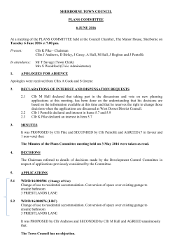 SHERBORNE TOWN COUNCIL PLANS COMMITTEE 6 JUNE 2016
