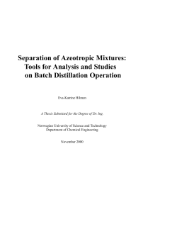 Separation of Azeotropic Mixtures: Tools for Analysis and Studies on