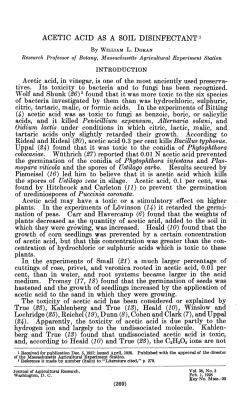 ACETIC ACID AS A SOIL DISINFECTANT ` Acetic acid, in vinegar, is