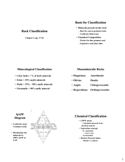 Rock Classification Basis for Classification Chemical Classification