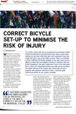 CORRECT BICYCLE SET-UP TO MlNlMlSE THE RISK OF INJURY