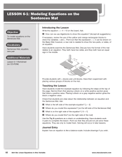 LESSON 6-1: Modeling Equations on the Sentences Mat