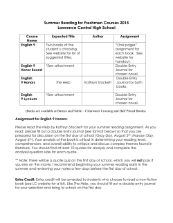 Summer Reading for Freshmen Courses 2015 Lawrence Central
