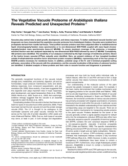 The Vegetative Vacuole Proteome of Arabidopsis