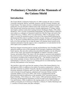 Preliminary Checklist of the Mammals of the Guiana Shield