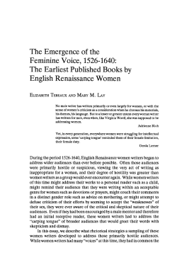 The Emergence of the Feminine Voice, 1526-1640