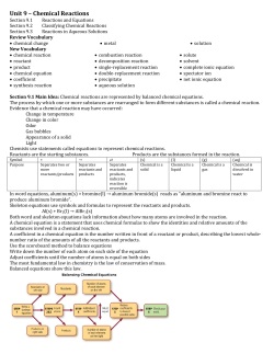 Unit 9 &ndash; Chemical Reactions