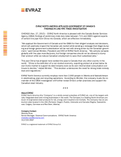 EVRAZ North America Applauds Government of Canada`s Findings