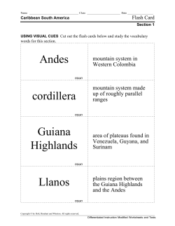 Andes cordillera Guiana Highlands Llanos