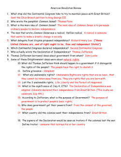 American Revolution Review 1. What step did the Continental