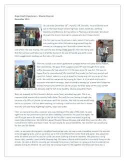 Hope Coach Experience &ndash; Shauna Pearson December 2013 On