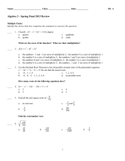 Algebra 2 - Spring Final 2013 Review