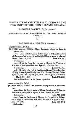 hand-lists of charters and deeds in the possession of the john