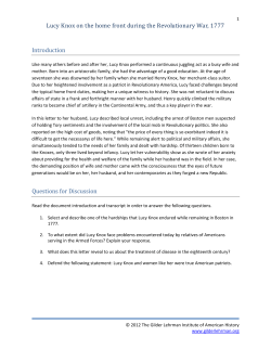 Lucy Knox on the home front during the Revolutionary War, 1777