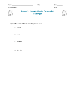 Lesson 1: Introduction to Polynomials Bellringer