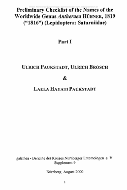 (&ldquo;1816&rdquo;) (Lepidoptera: Saturniidae) Part I