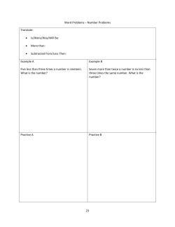 23 Word Problems &ndash; Number Problems Translate: &bull; Is/Were/Was/Will