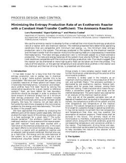 PROCESS DESIGN AND CONTROL Minimizing the Entropy