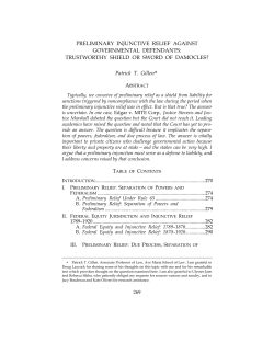 PRELIMINARY INJUNCTIVE RELIEF AGAINST GOVERNMENTAL