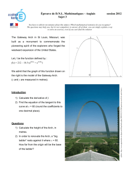 &Eacute;preuve de D.N.L. Math&eacute;matiques &ndash; Anglais session 2012 Sujet 3