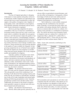 Assessing the Suitability of Water (Quality) for Irrigation