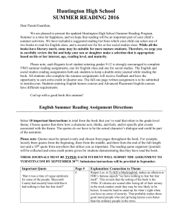 Huntington High School SUMMER READING 2016