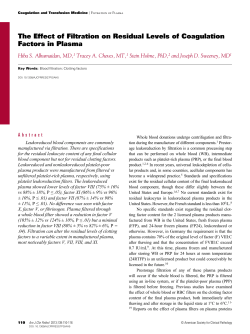 The Effect of Filtration on Residual Levels of Coagulation Factors in