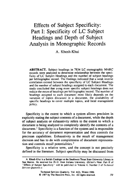Effects of Subject Specificity: Part I: Specificity of LC Subject