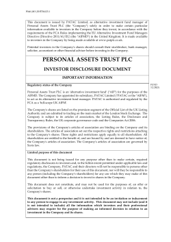 PAT - Personal Assets Trust PLC