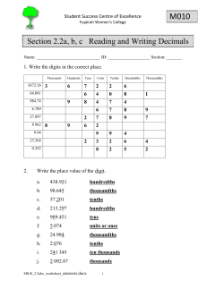 Section 2.2a, b, c Reading and Writing Decimals