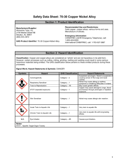 Safety Data Sheet: 70-30 Copper Nickel Alloy