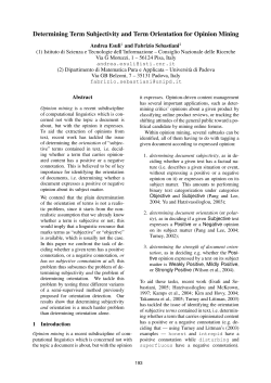 Determining Term Subjectivity and Term Orientation for Opinion