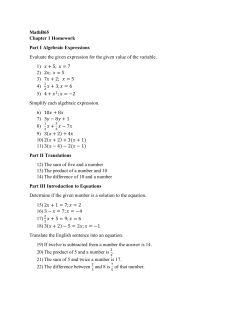 MathB65 Chapter 1 Homework Part I Algebraic Expressions