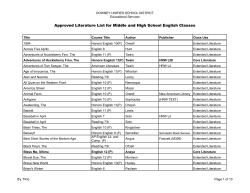 Approved Literature List for Middle and High School English Classes