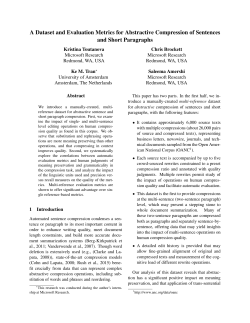 A Dataset and Evaluation Metrics for Abstractive