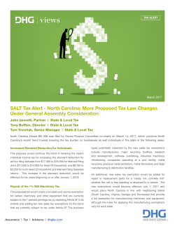 SALT Tax Alert - North Carolina: More Proposed Tax Law Changes