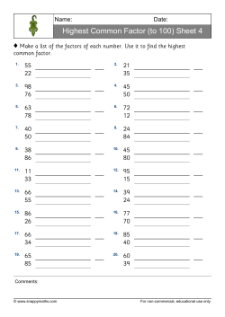 Highest Common Factor (Numbers to 100)