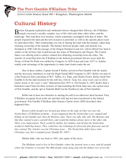 Cultural History - Port Gamble S`Klallam Tribe