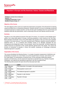Populism in Europe and the Americas: Actors, Causes and Reactions