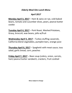 Elderly Meal Site Lunch Menu April 2017 Monday April 3, 2017