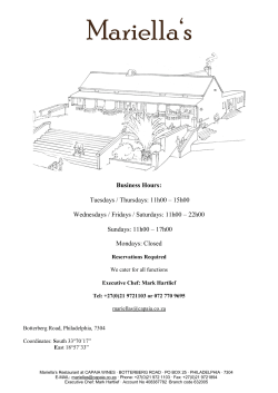 Business Hours: Tuesdays / Thursdays: 11h00