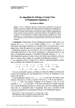 An Algorithm for Solving a Certain Class of Diophantine Equations. I