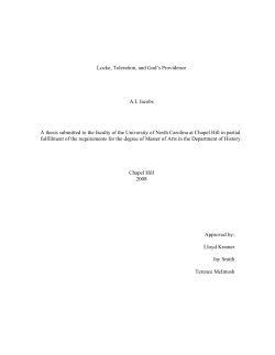 Locke, Toleration, and God`s Providence A.I. Jacobs A thesis