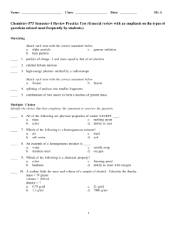 Chemistry-575 Semester-1 Review Practice Test (General review