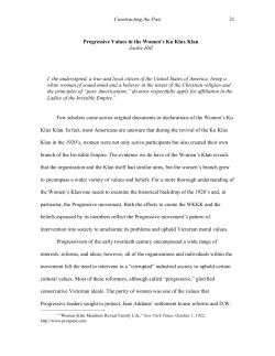Progressive Values in the Women`s Ku Klux Klan JACKIE HILL