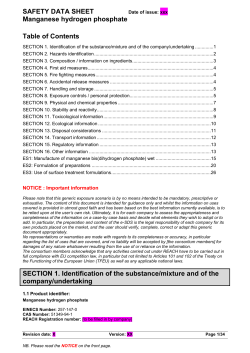 SAFETY DATA SHEET Manganese hydrogen phosphate Table of