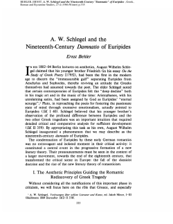 A. W. Schlegel and the Nineteenth