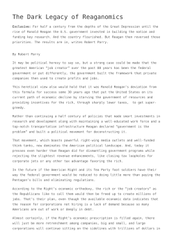 The Dark Legacy of Reaganomics